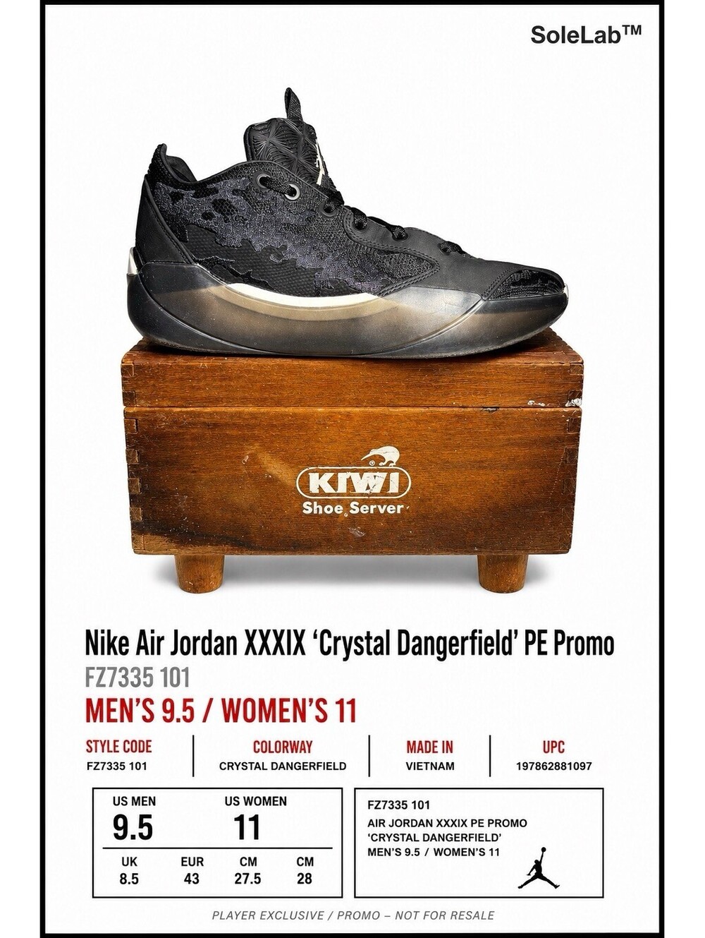 Nike Air Jordan XXXIX Noir Crystal Dangerfield PE Promo HQ0982 M9.5 W11.